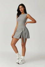 Chloe | High-Neck Tie-Front Wrap Mini Dress