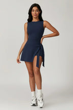 Chloe | High-Neck Tie-Front Wrap Mini Dress
