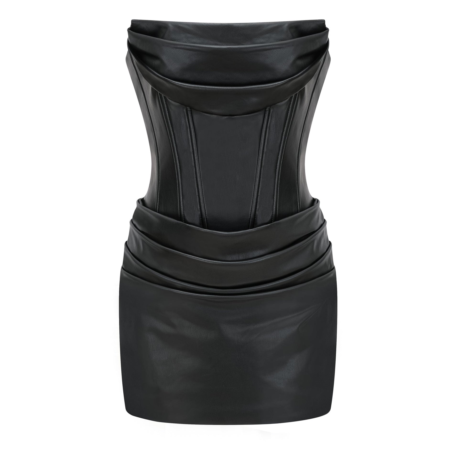 Agnes | Textured Faux Leather Off-the-Shoulder Mini Dress