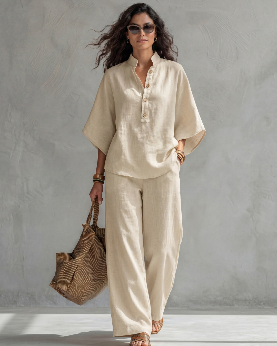 Elena | Conjunto Mujer de Algodón y Lino Amarillo