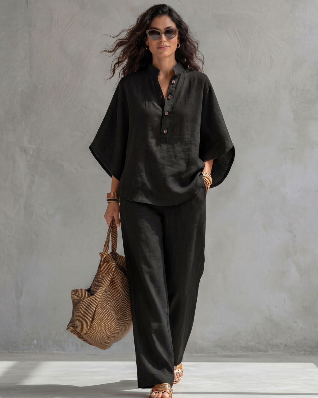 Elena | Conjunto Mujer de Algodón y Lino Azul