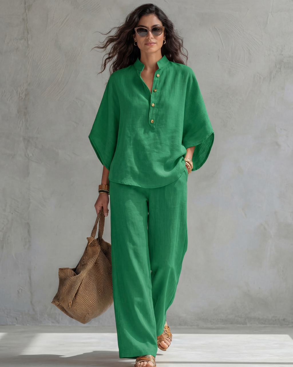 Elena | Conjunto Mujer de Algodón y Lino Azul