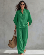 Elena | Conjunto Mujer de Algodón y Lino Azul