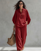 Elena | Conjunto Mujer de Algodón y Lino Azul