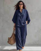 Elena | Conjunto Mujer de Algodón y Lino Azul