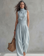 Maria | Conjunto Top y Pantalón Ancho Algodón Lino Rosa