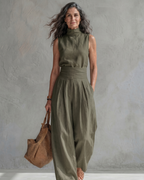 Maria | Conjunto Top y Pantalón Ancho Algodón Lino Rosa