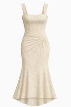 Naomi | Bias Cut Satin Luminous Neutral Midi Dress