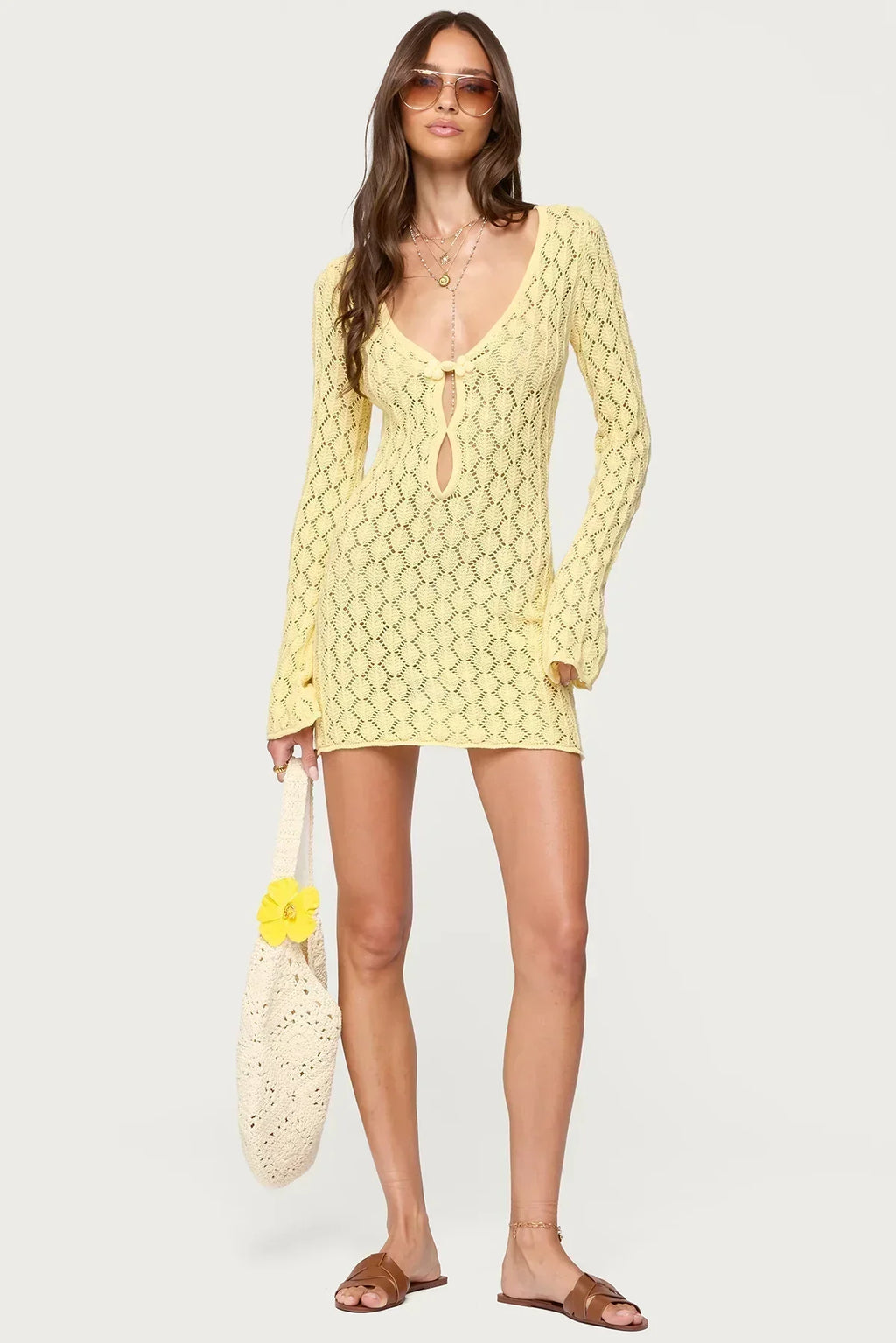 Maré | Breezy Open-Knit Long-Sleeve Crochet Mini Dress
