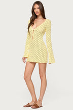 Maré | Breezy Open-Knit Long-Sleeve Crochet Mini Dress