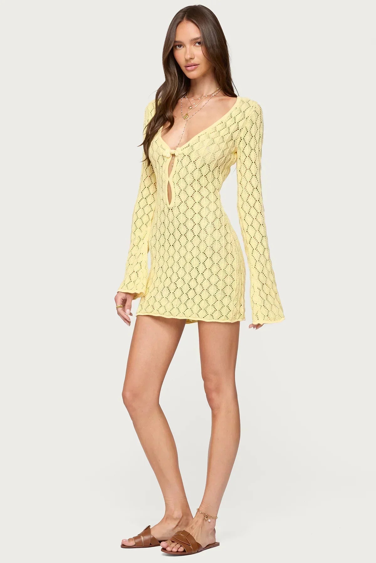 Maré | Breezy Open-Knit Long-Sleeve Crochet Mini Dress
