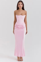 Stella | Strapless Satin Structured Bodice Maxi Dress