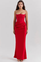 Stella | Strapless Satin Structured Bodice Maxi Dress