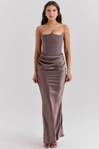 Stella | Strapless Satin Structured Bodice Maxi Dress