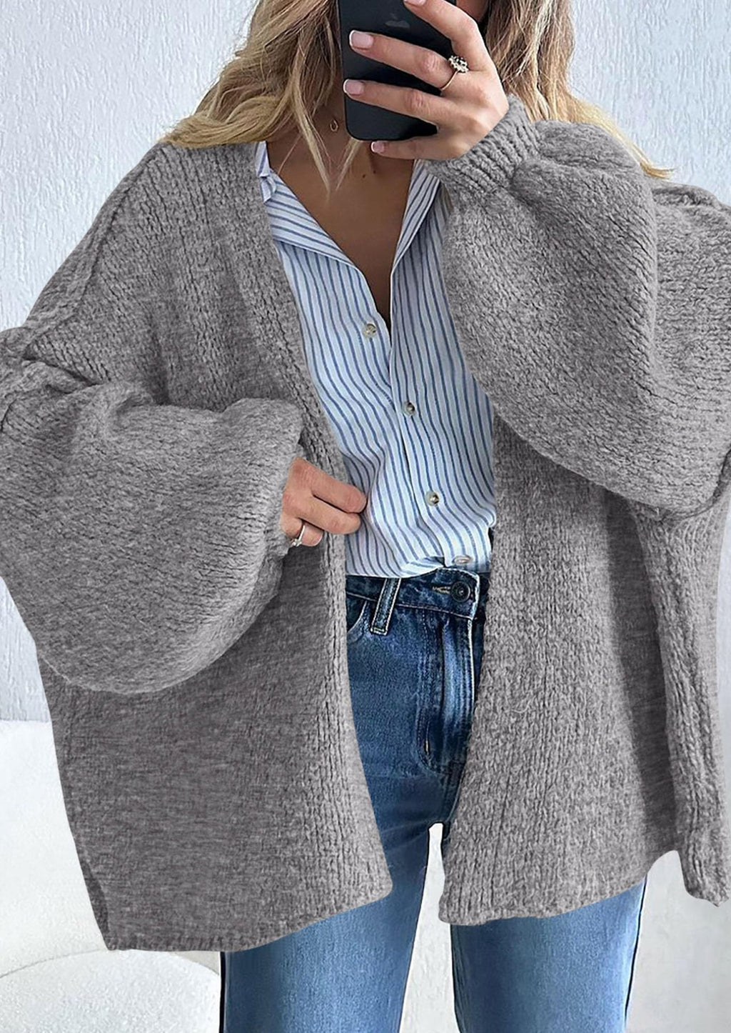 Womens Oversized Cardigan Sweaters Fall Long Lantern Sleeve Knit