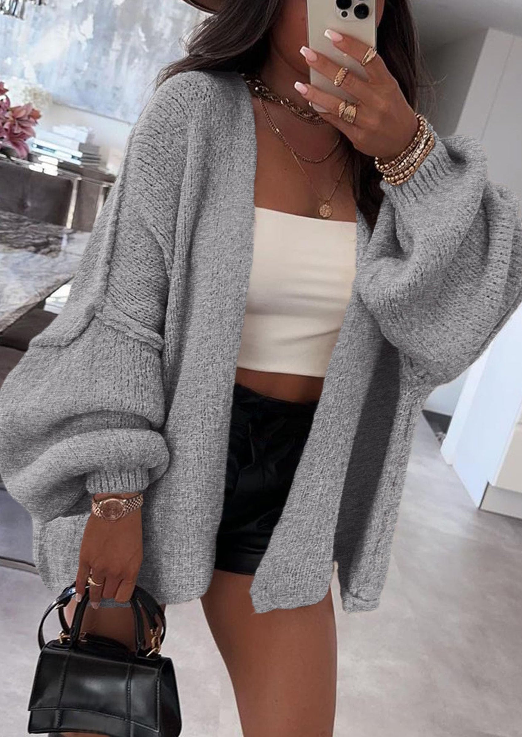 Womens Oversized Cardigan Sweaters Fall Long Lantern Sleeve Knit
