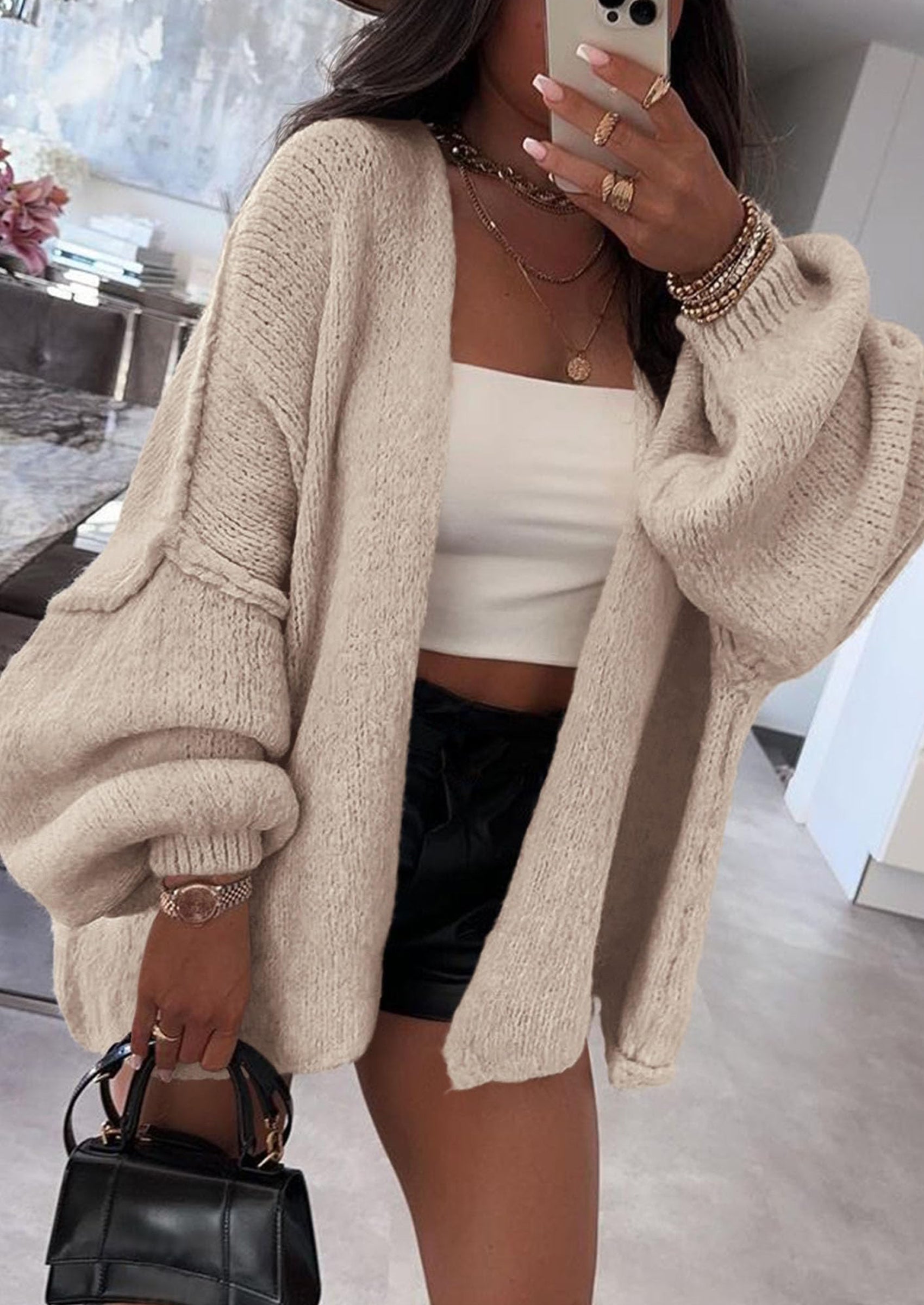 Womens Oversized Cardigan Sweaters Fall Long Lantern Sleeve Knit
