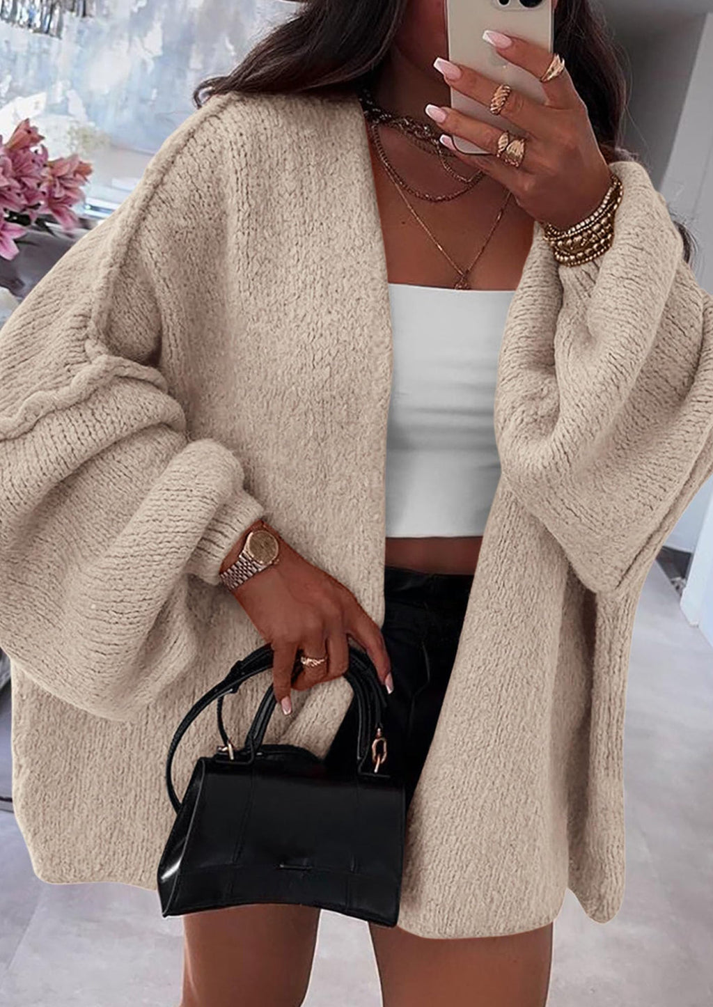 Womens Oversized Cardigan Sweaters Fall Long Lantern Sleeve Knit
