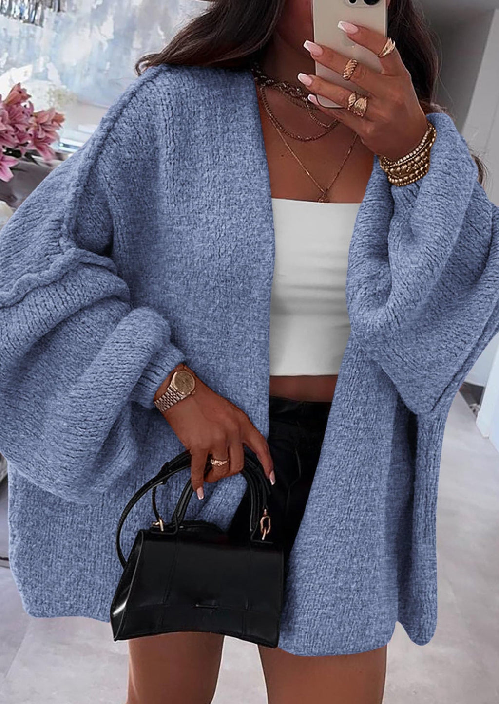 Womens Oversized Cardigan Sweaters Fall Long Lantern Sleeve Knit