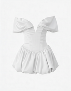 Nina | Off-Shoulder Deep Plunging V-cut  Bubble Mini Dress