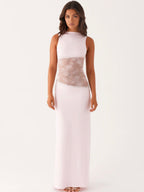 Shelly | Stretchy Round NeckBackless Laced Maxi Dress