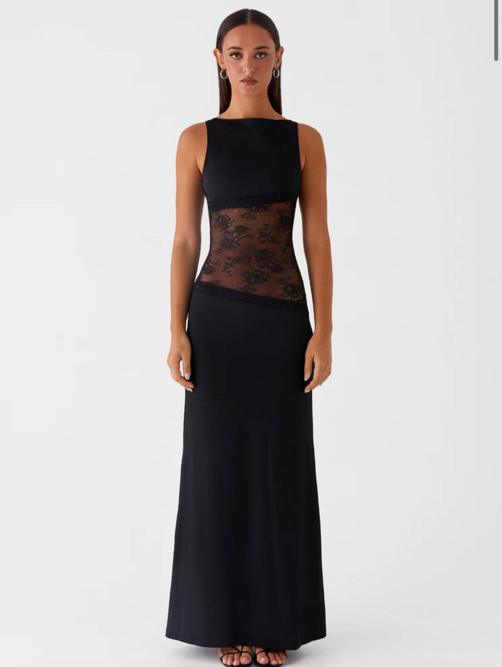 Shelly | Stretchy Round NeckBackless Laced Maxi Dress