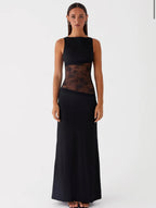 Shelly | Stretchy Round NeckBackless Laced Maxi Dress