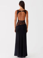 Shelly | Stretchy Round NeckBackless Laced Maxi Dress