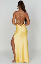 Daisy | Satin Plunge Maxi Dress with Thigh-High Split