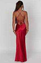 Daisy | Satin Plunge Maxi Dress with Thigh-High Split