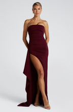 Meadow | Strapless Ruched Crepe Thigh-High Split Maxi Dress