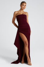 Meadow | Strapless Ruched Crepe Thigh-High Split Maxi Dress