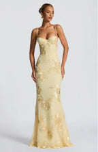 Justine | Underwired Corset Floral Appliqué Maxi Dress