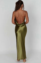 Sarina | Cowl Neck Low Back Maxi Dress with Thigh-High Split