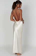 Sarina | Cowl Neck Low Back Maxi Dress with Thigh-High Split