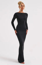 Vivienne | Sculpting Long Sleeve High Neck Open Back Maxi Dress