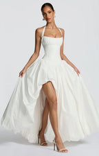 Rosalee | Sculpted Bodice Halter Maxi Dress with Side Split