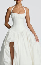 Rosalee | Sculpted Bodice Halter Maxi Dress with Side Split