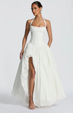 Rosalee | Sculpted Bodice Halter Maxi Dress with Side Split