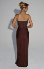 Esmeralda | Sculpted Bustier Embellished Mesh Maxi Dress