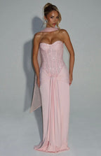 Esmeralda | Sculpted Bustier Embellished Mesh Maxi Dress