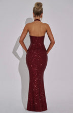 Estara | Contoured Fishtail Embellished Halter Maxi Dress