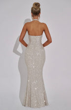 Estara | Contoured Fishtail Embellished Halter Maxi Dress