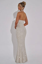Estara | Contoured Fishtail Embellished Halter Maxi Dress
