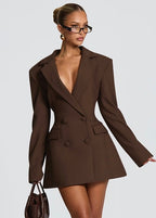 Casey | Structured Sharp Shoulder Plunge Choker Tailored Mini Dress