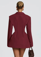 Casey | Structured Sharp Shoulder Plunge Choker Tailored Mini Dress