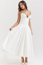 Nyssa | Full Pleated Romantic Silhouette Boned Corset Midi Dress