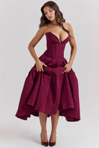 Nyssa | Full Pleated Romantic Silhouette Boned Corset Midi Dress