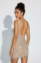 The Solar | Square Neck Rhinestone Stretch Net Mini Dress