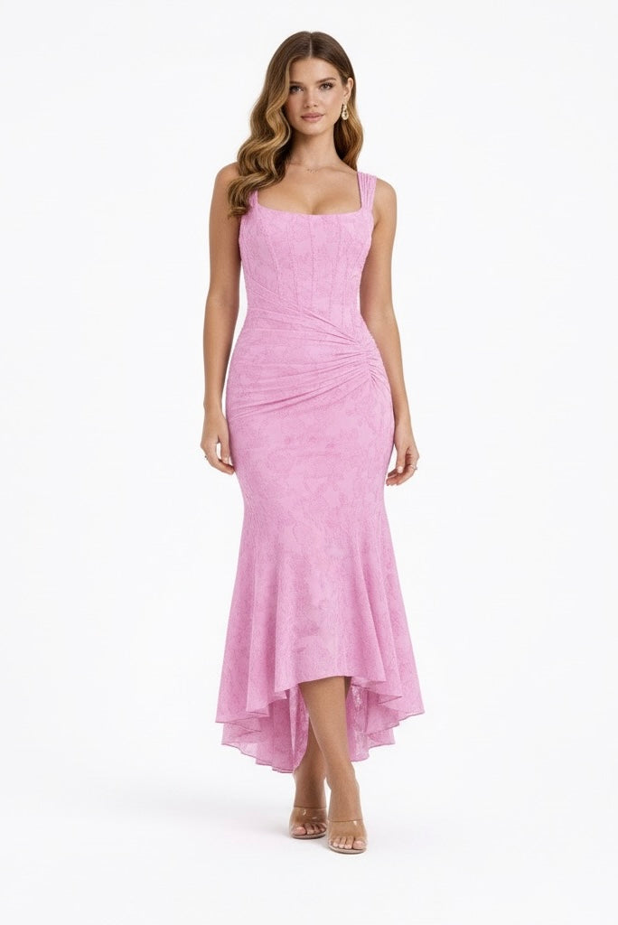 Naomi | Bias Cut Satin Luminous Neutral Midi Dress